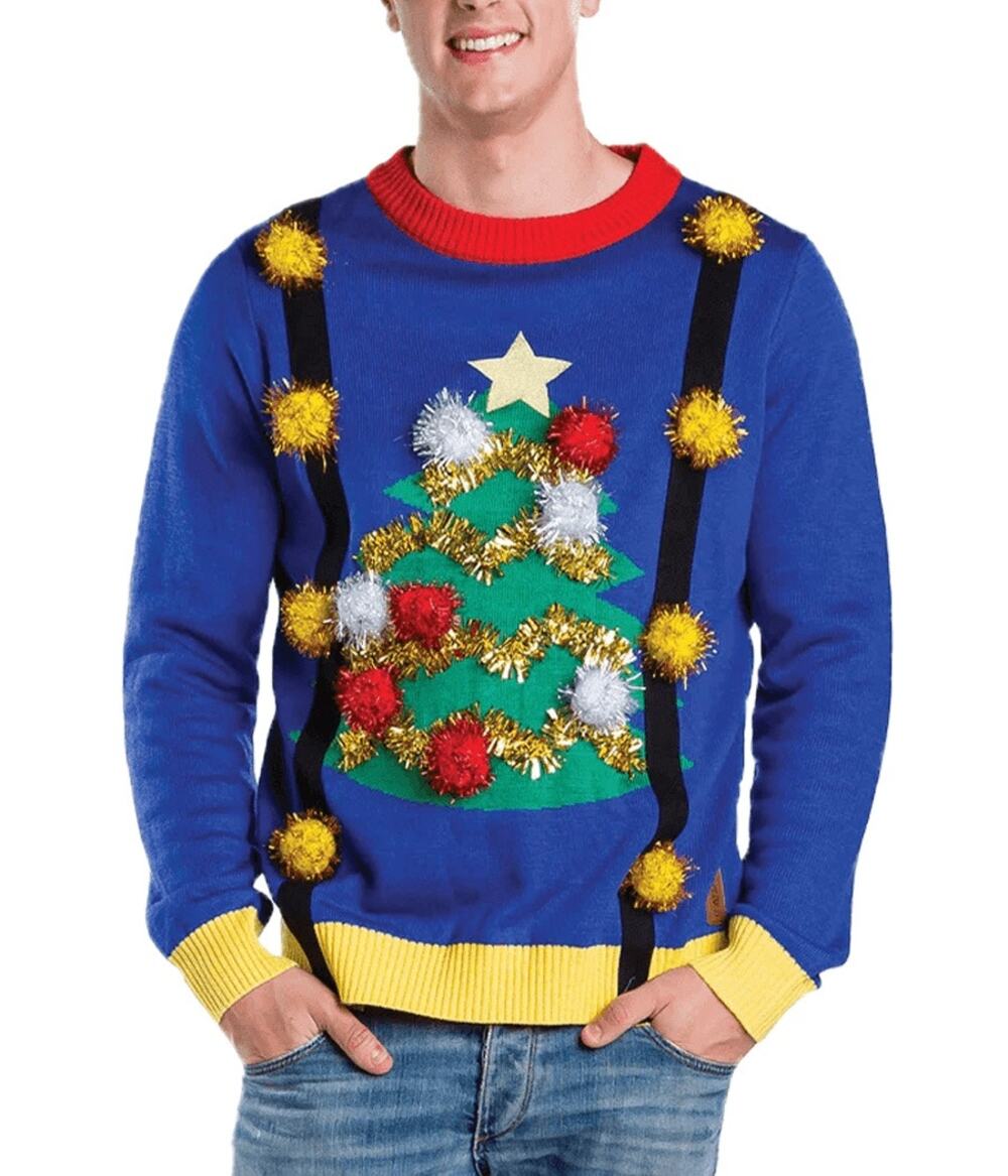 MEN'S UGLY CHRISTMAS TREE SWEATER WITH SUSPENDERS XXL